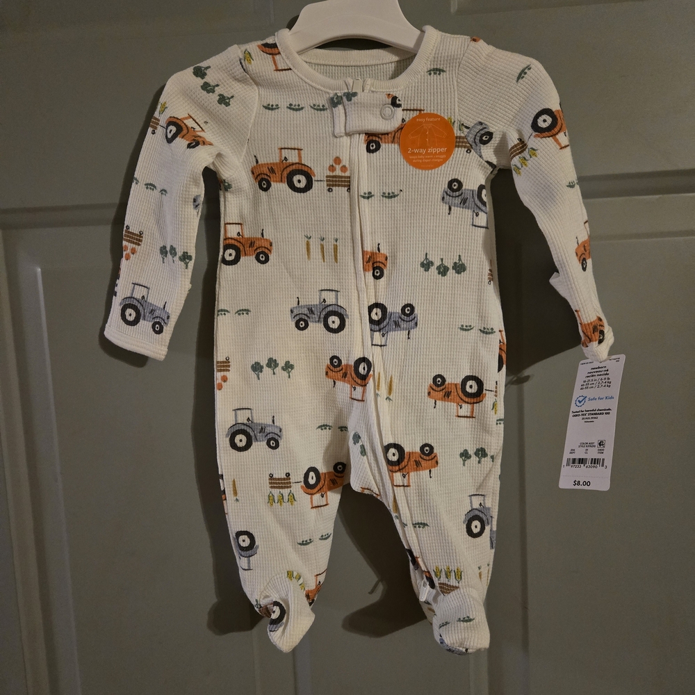 Carter's White and Orange Tractor Print Footie